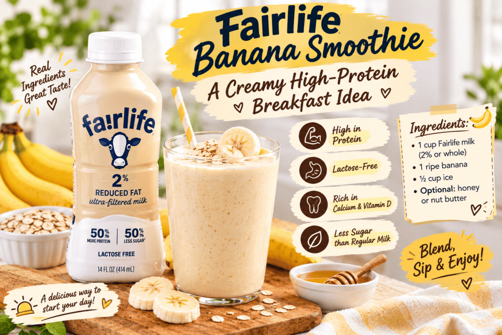 Fairlife banana smoothie with Fairlife milk, banana and oats